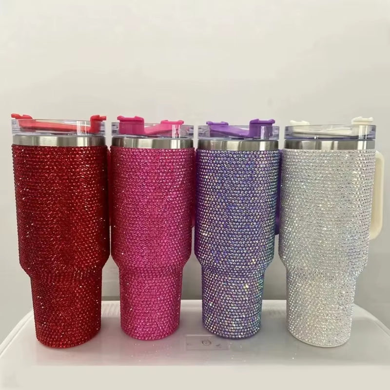 40 oz. Rhinestone Tumbler with Straw Stainless Steel
