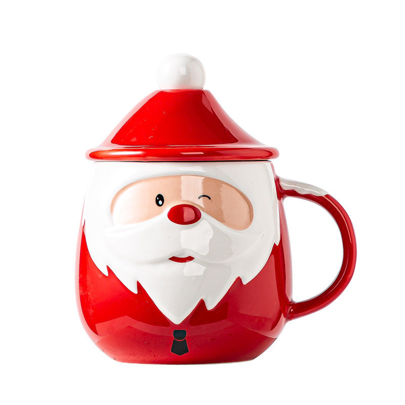 Santa Claus Ceramic Mug with Lid & Spoon