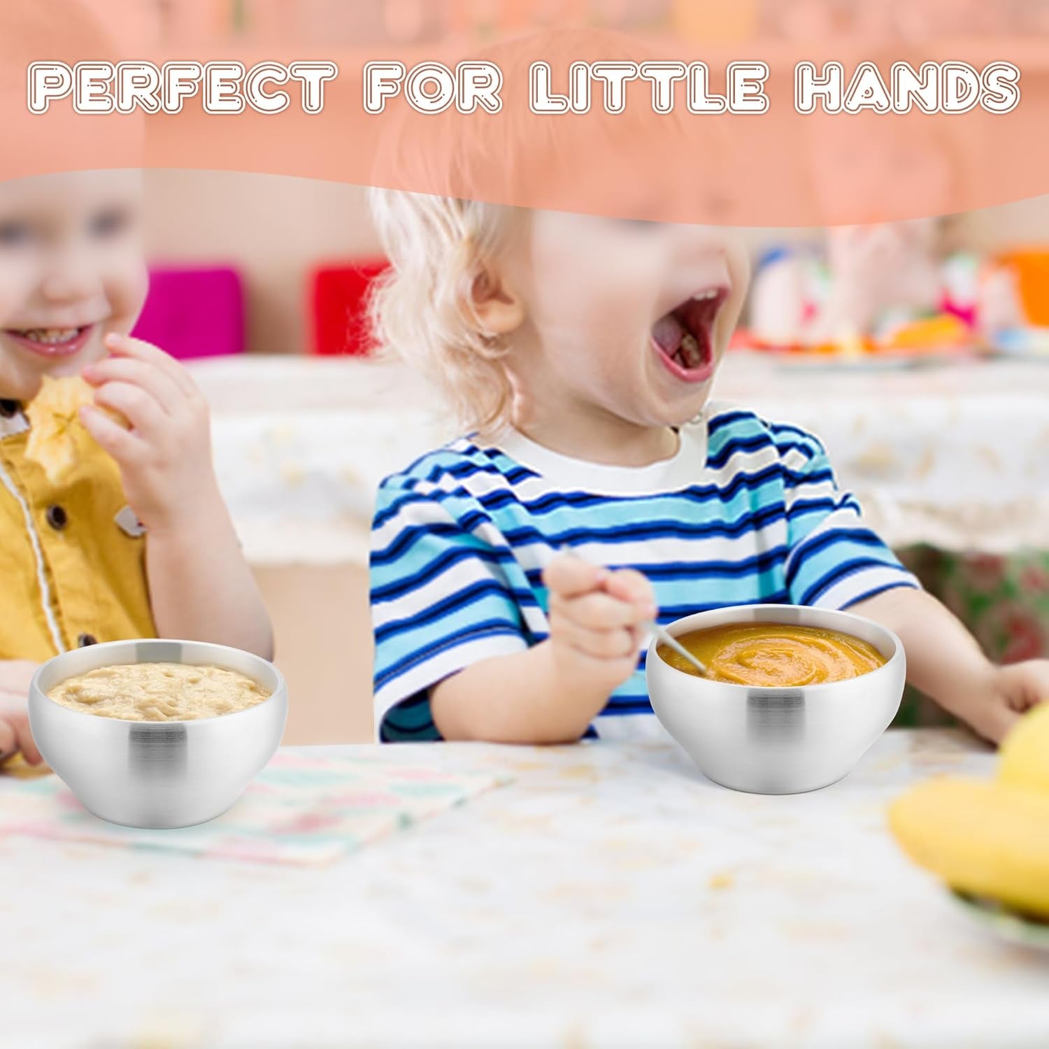 12OZ Double Walled Baby Toddler Stainless Steel Bowl, 6 Pack, Dishwasher Safe