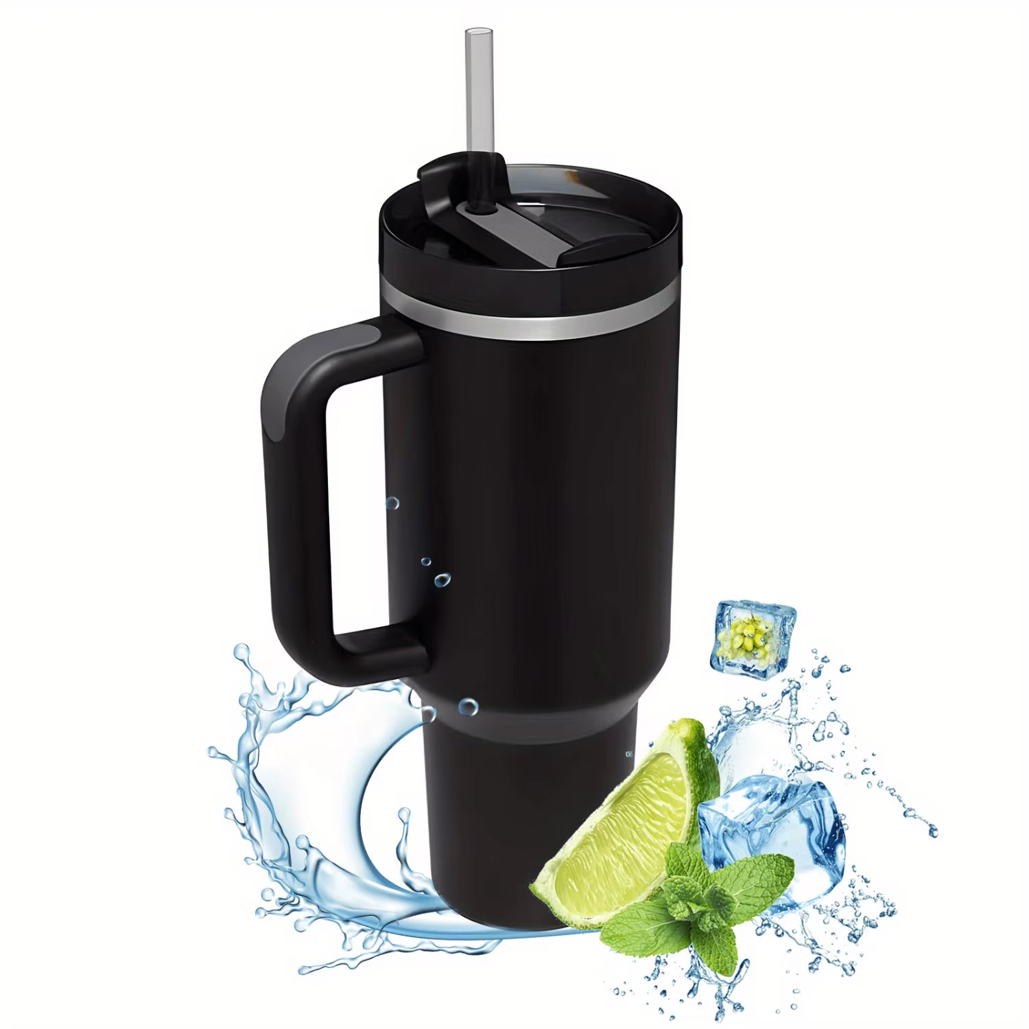 1Pc 1200Ml/40Oz Tumbler with Handle, Reusable Vacuum Insulated Bottle, with Lid and Straws, Leakproof Portable Drinking Cu