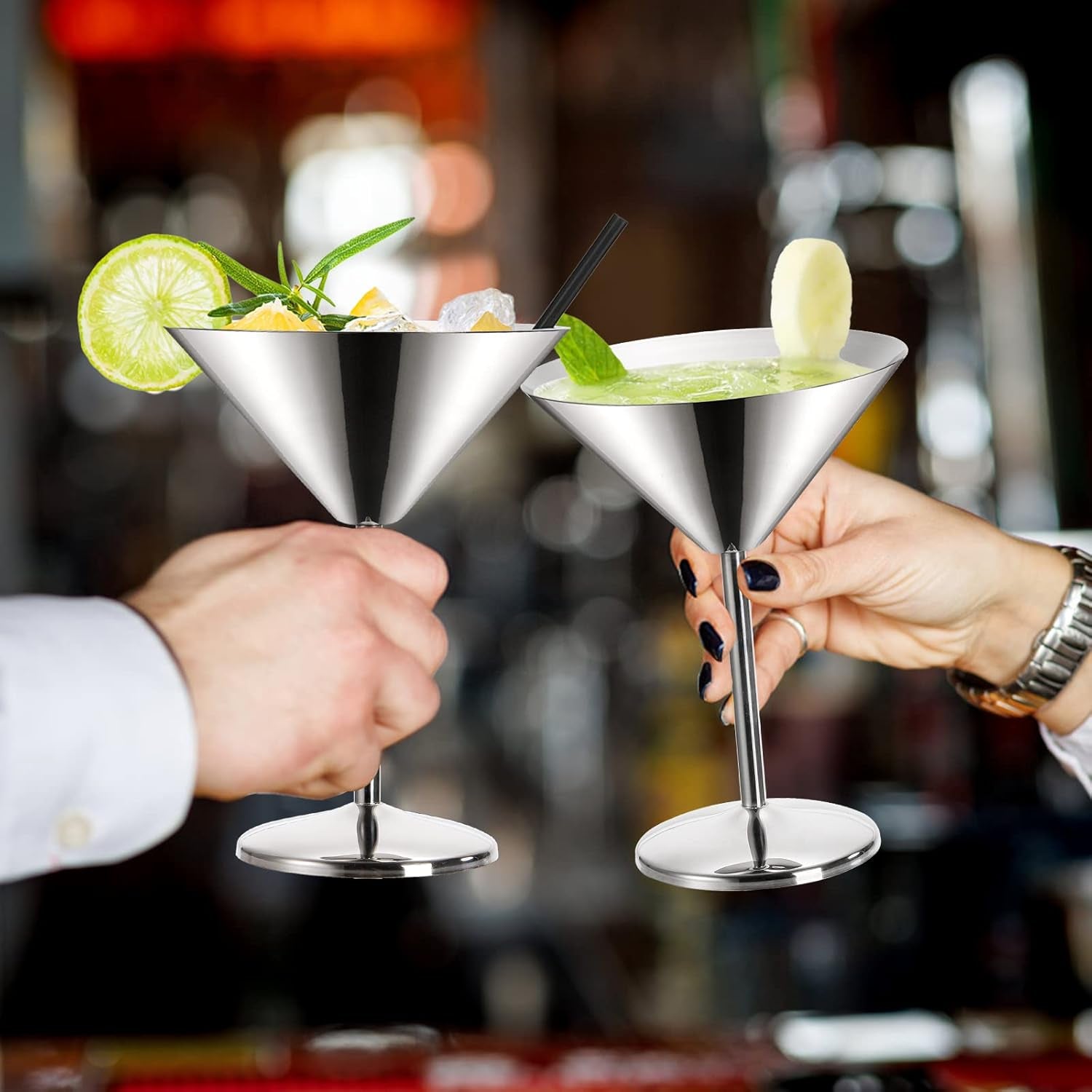8 Oz Stainless Steel Martini Glasses, 4 Pack , 18/8 Mirror Polished Finish, Shatterproof