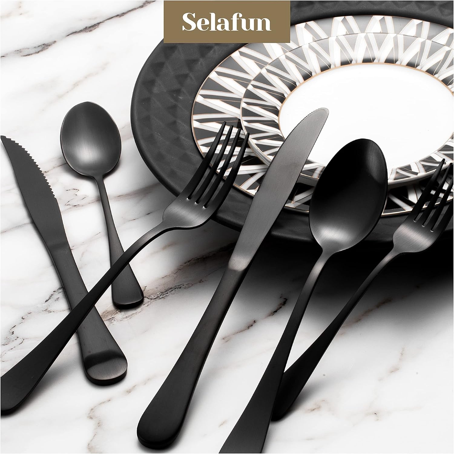 24-Piece Matte Black Flatware Set – Stainless Steel Cutlery for 4
