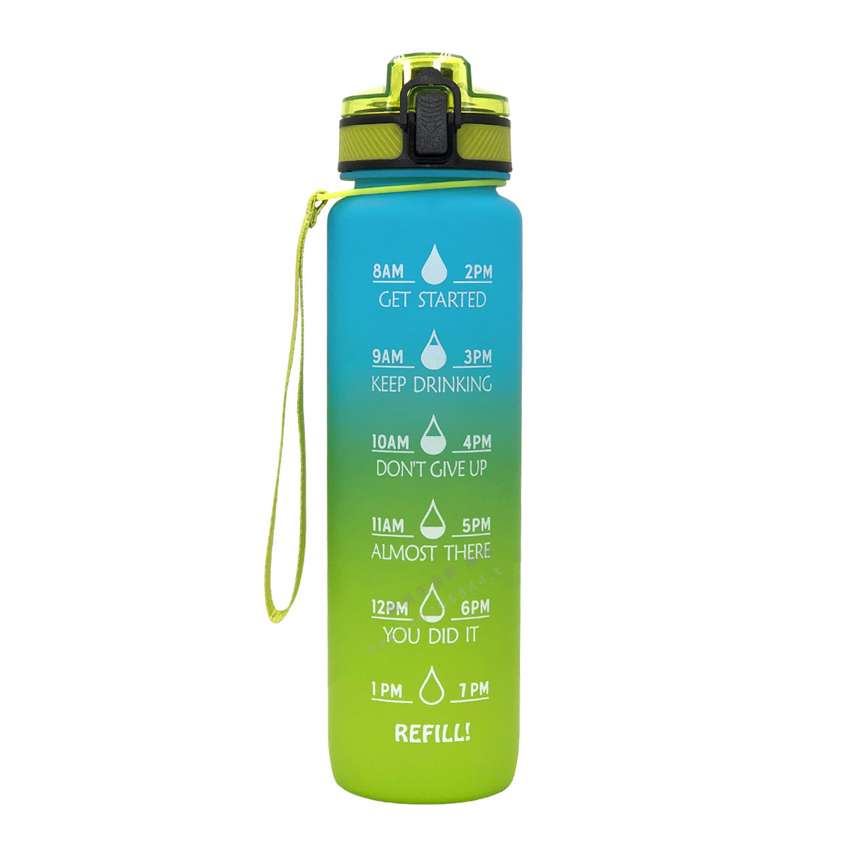 Motivational Water Bottle with Time Markers and Straw
