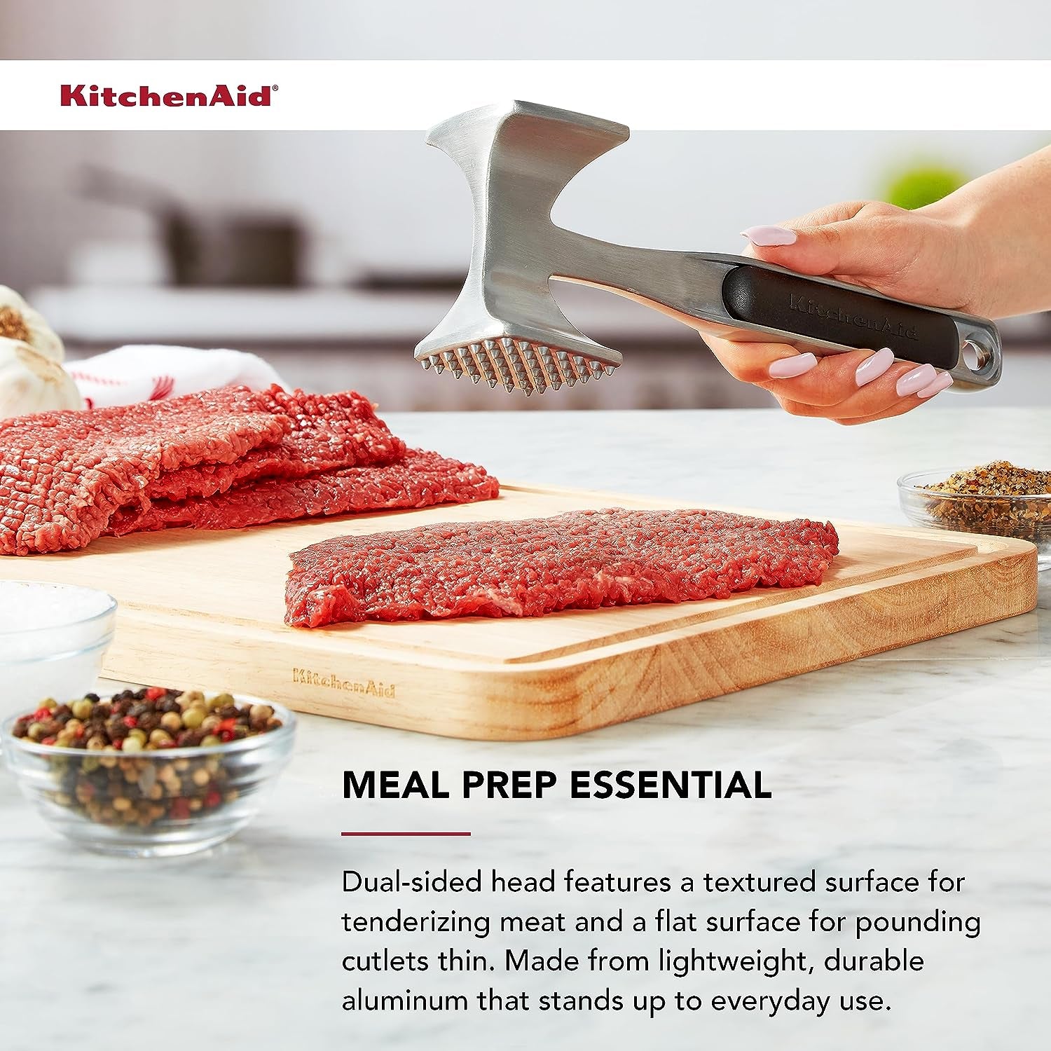 Meat Tenderizer for Pounding Meats, Nuts, Shellfish, Hang Hole for Easy Storage, Hand Wash, One Size
