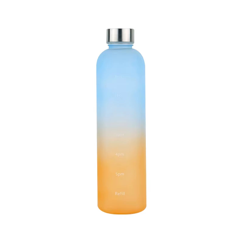 1Liter Water Bottle with Time Marker Leakproof Gym Fitness Sports Bottle for Outdoor Travel Plastic Frosted Drinking Bottles