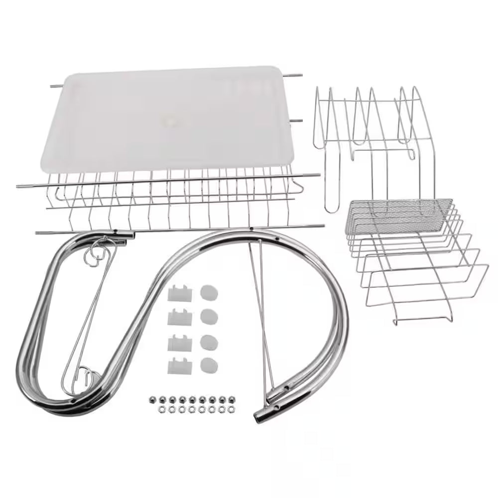 2-Tier Stainless Steel Standing Drying Dish Rack with S Shape Design, Kitchen Cutlery Holder Shelf