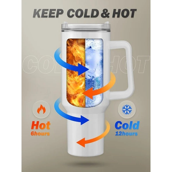 Durable 40 oz Stainless Steel Vacuum Cup with Handle and Straw