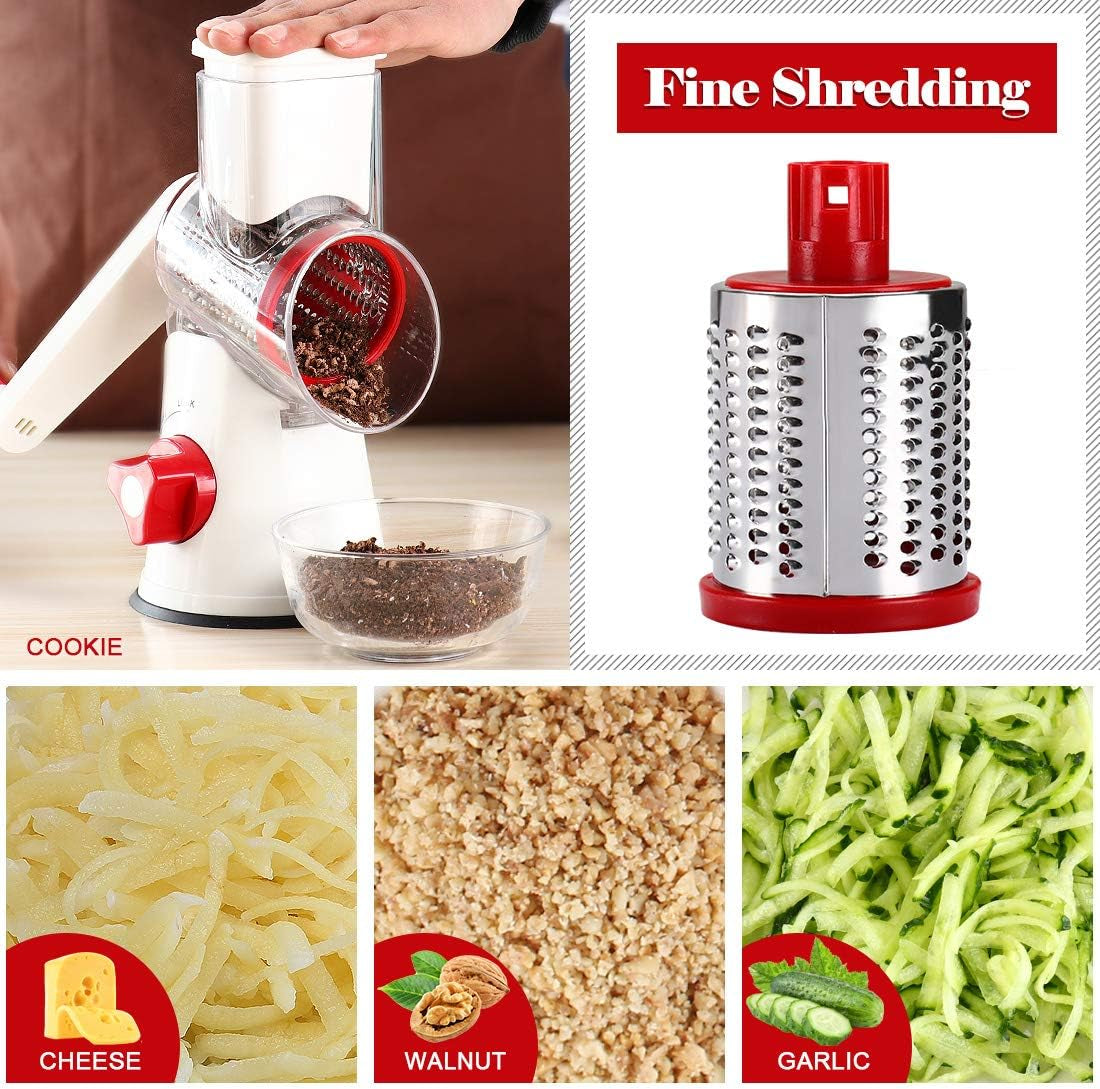 Rotary Cheese Grater Hand Crank, Kitchen Shredder Speed Mandolin Slicer with Handle and Drum Blades