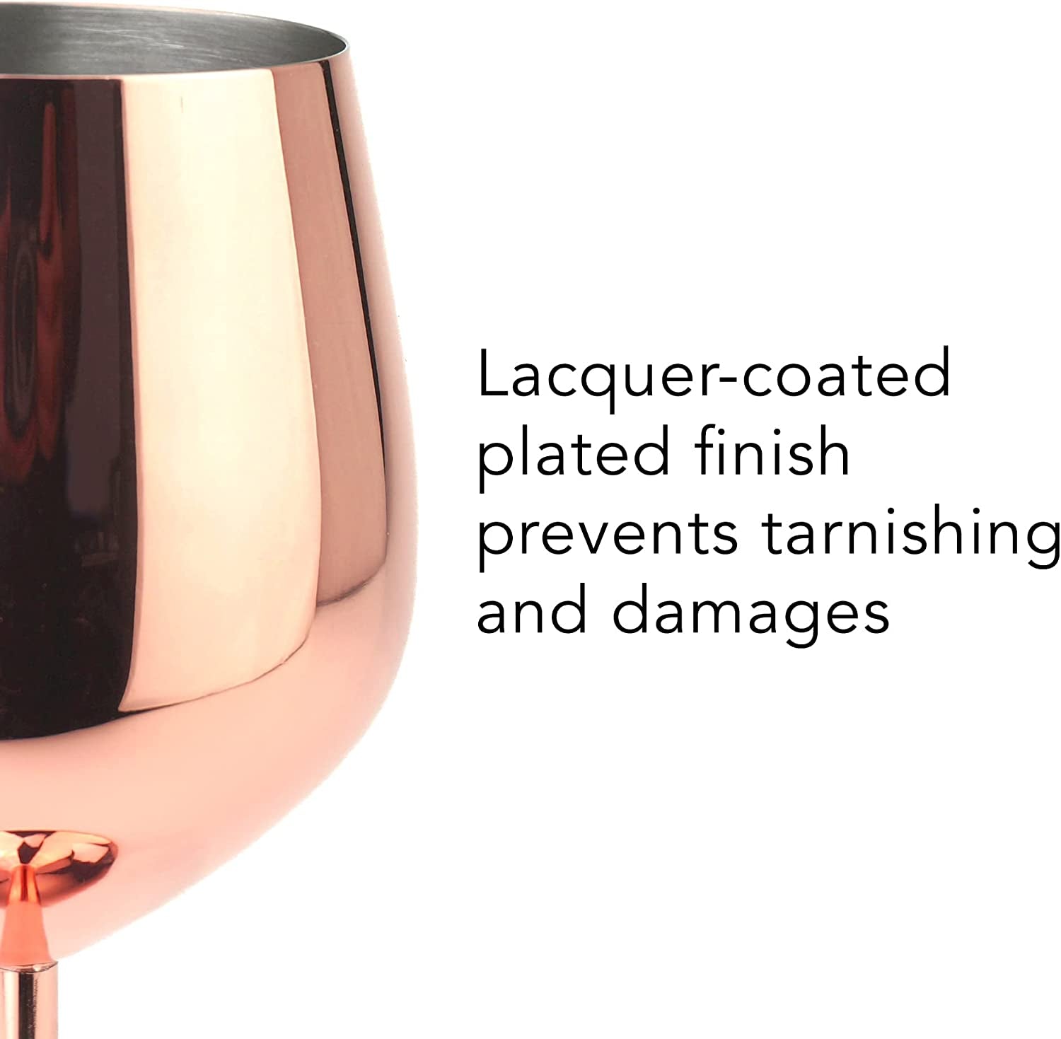 18.5 Oz Copper/Rose Gold Stem Stainless Steel Wine Glass - Set 4