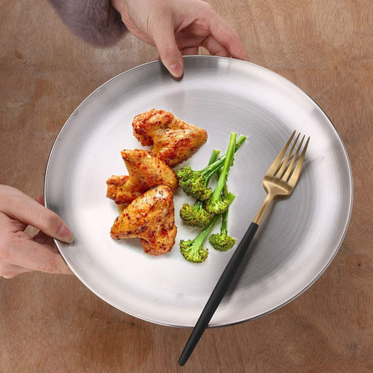 2 Set Reusable Stainless Steel round Plate - 12 Inch - Dishwasher Safe