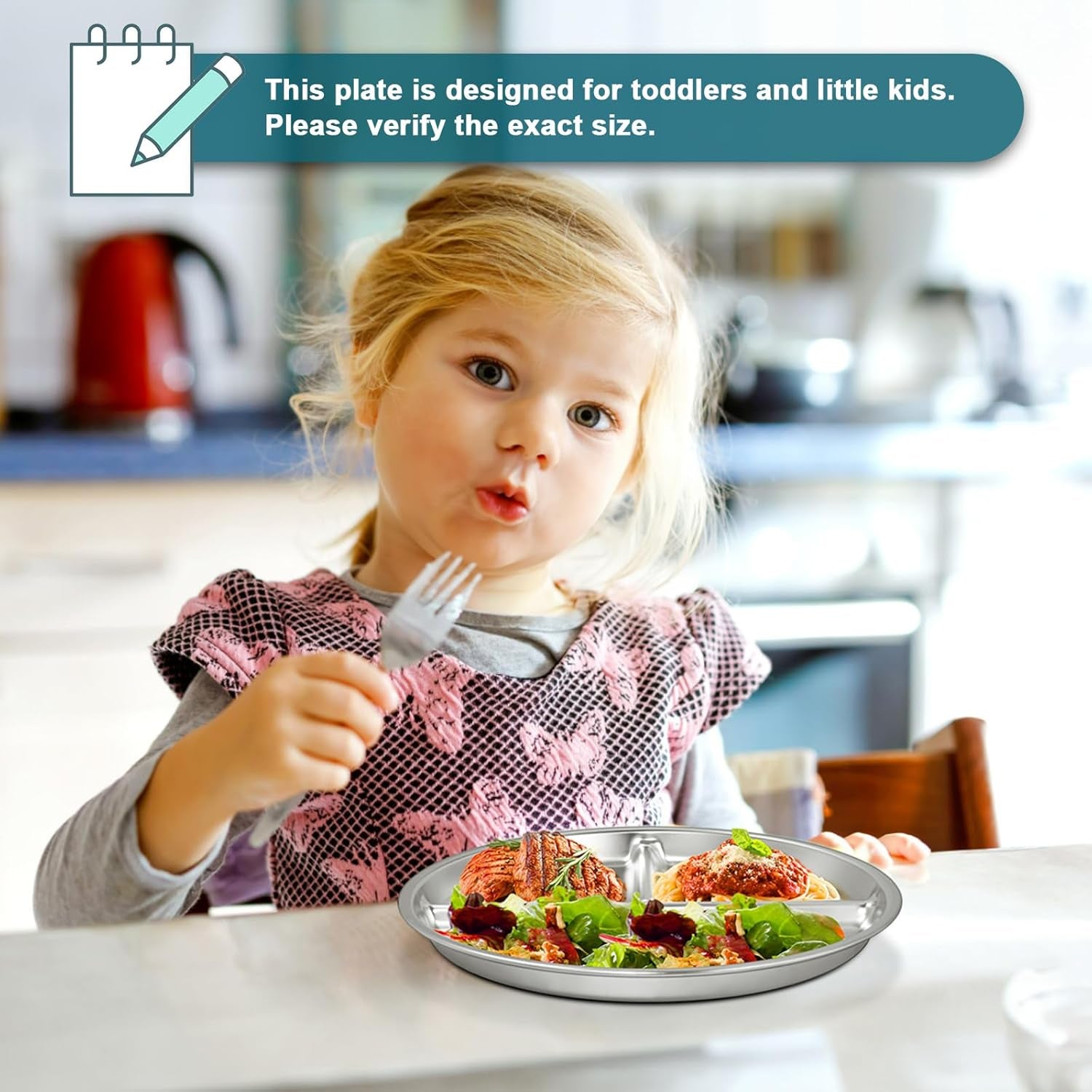 Stainless Steel Toddler Plate Set of 6, 9" Portion Control Plates Divided Plate, Non Slip and Dishwasher Safe