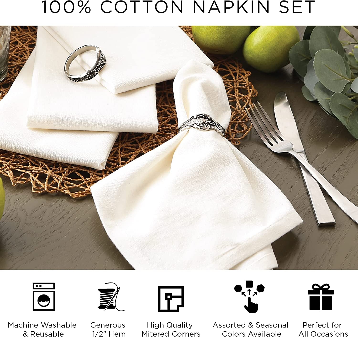 Rustic Autumn Leaves Cotton Napkin Set – 6 Pack (20x20)