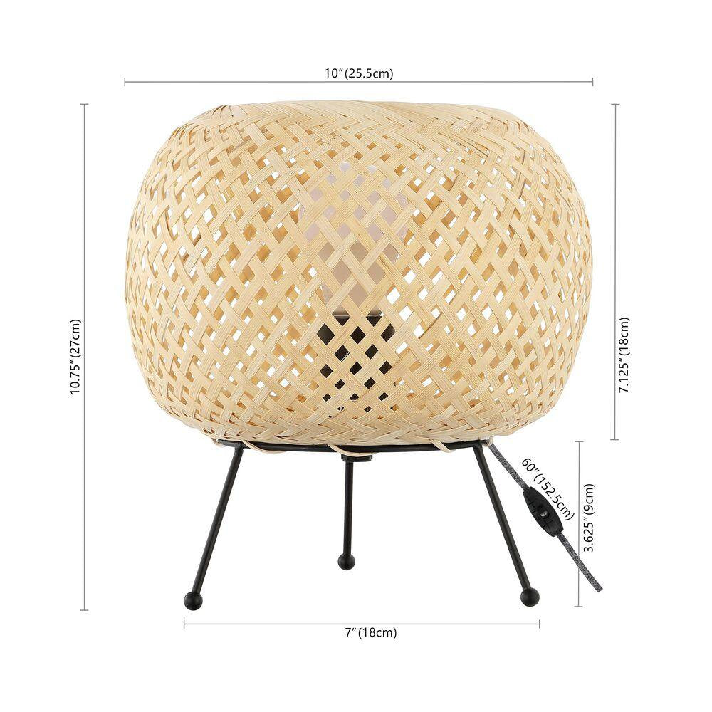 10 .75 In. Light Brown/Black Bohemian Rustic Iron/Rattan with Smart Bulb