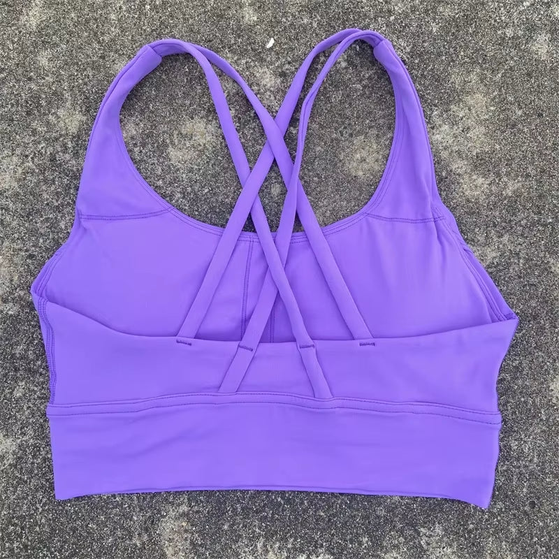 Solid Color Women Cross Back Fitness Top