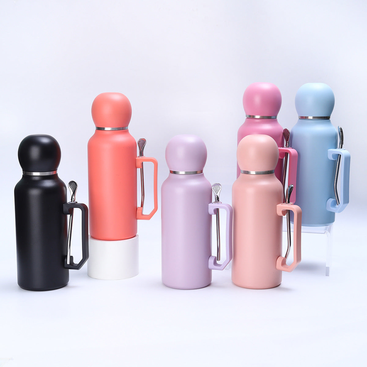 Pastel Insulated Food & Drink Thermos with Built-in Spoon and Handle