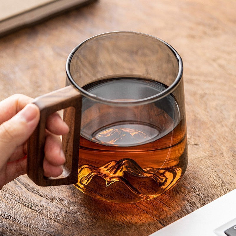 Glass Single-layer Side Wooden Handle Drinking Cups
