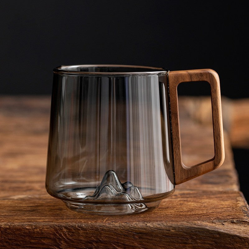 Glass Single-layer Side Wooden Handle Drinking Cups
