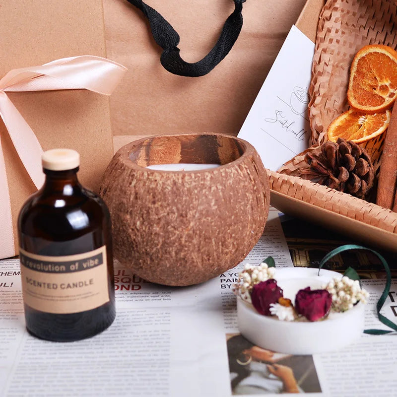 Natural Coconut Shell Scented Candle, Rattan Incense