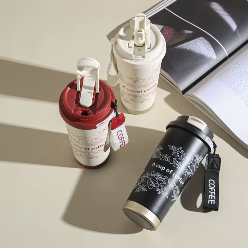 Stainless Steel Lily of Valley Thermal Tumbler with Straw Water