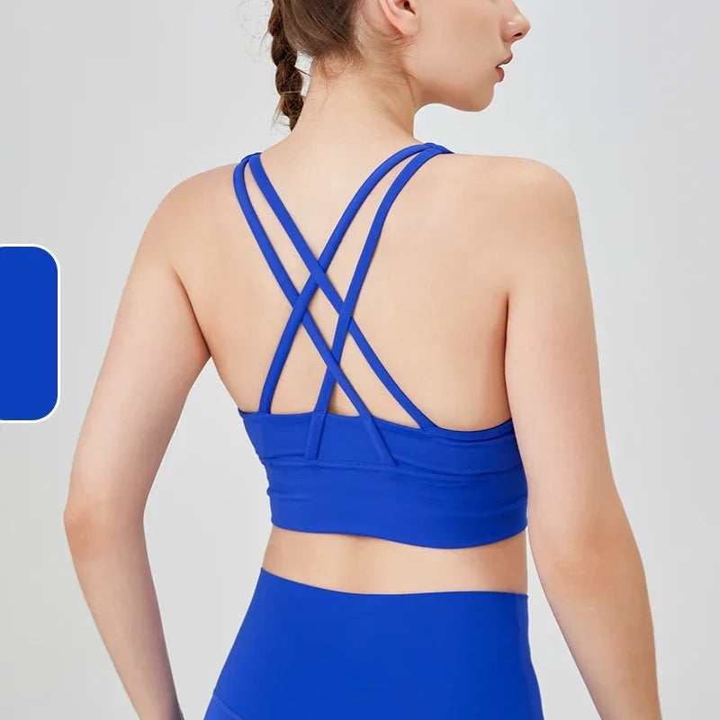 New Women Fitness Top Cross Back Breathable Shockproof