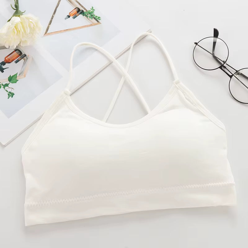 Women Top Cross Strap Sports Bra Thin Push up Sport Bra Yoga Gym Crop Top Brassiere Fitness Tube Top Breathable Beauty Back Bras