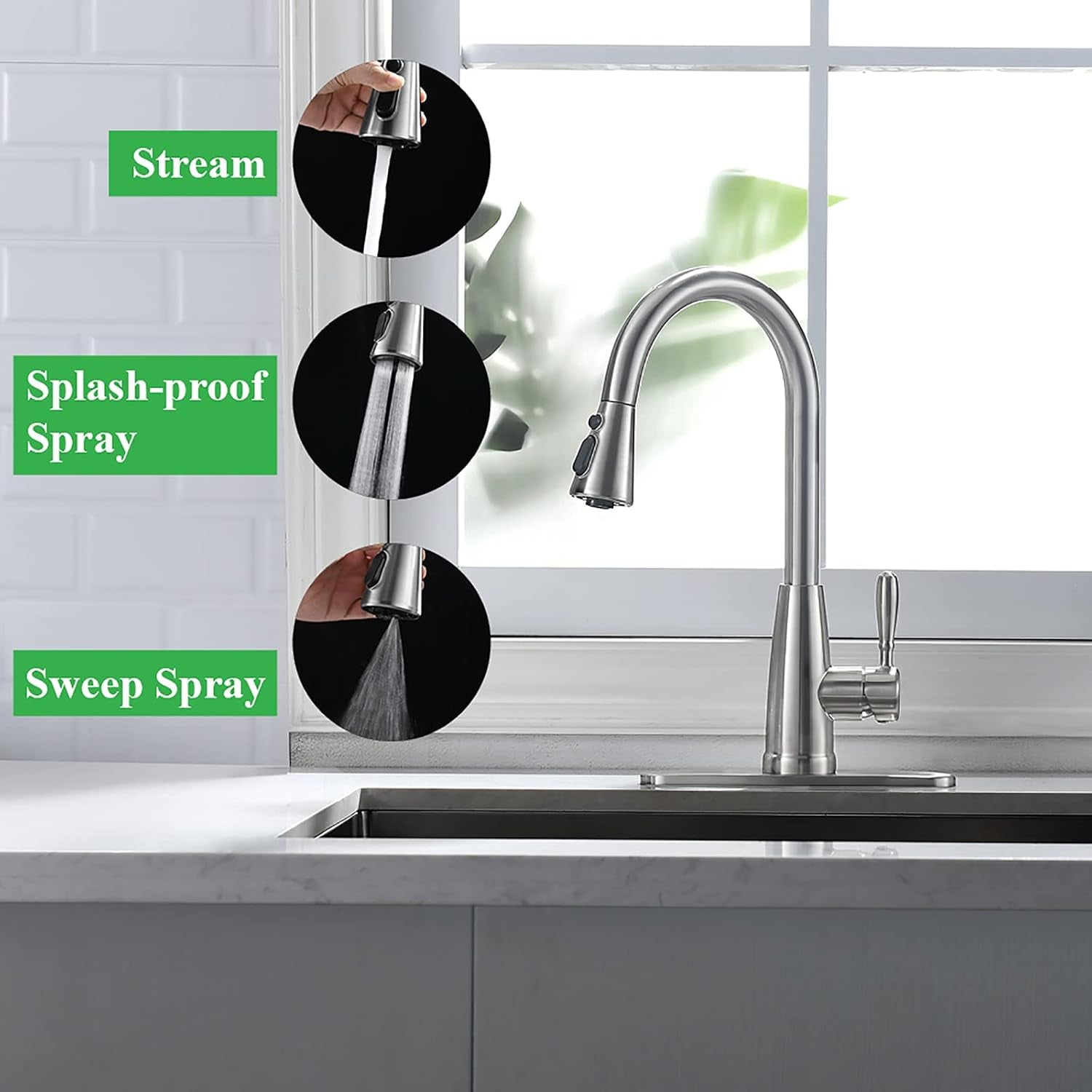 Kitchen Faucets, Kitchen Sink Faucet with Splash-Proof Sprayer