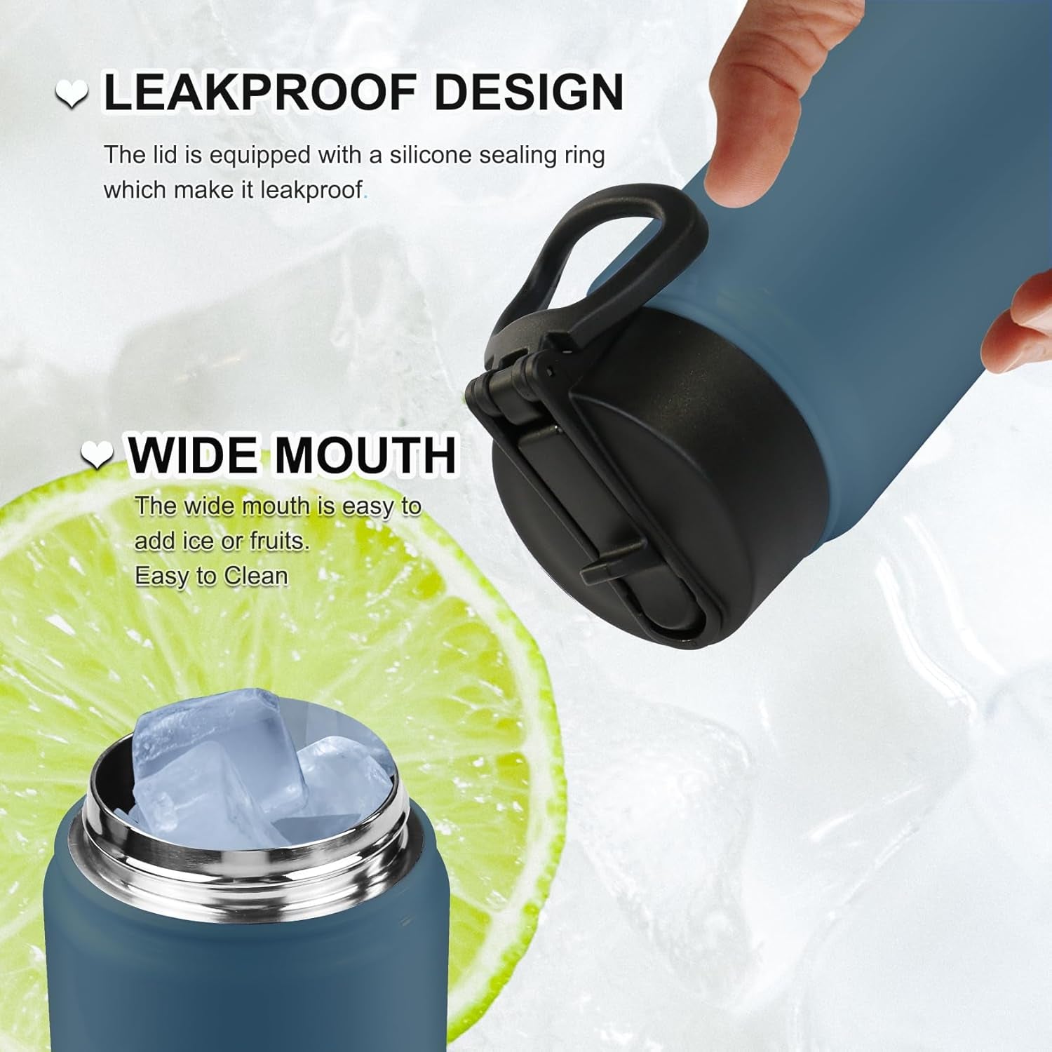 24 Oz Water Bottle with Straw Lid, Spout Lid, Vacuum-Insulated Stainless-Steel, Double-Walled Water Bottle