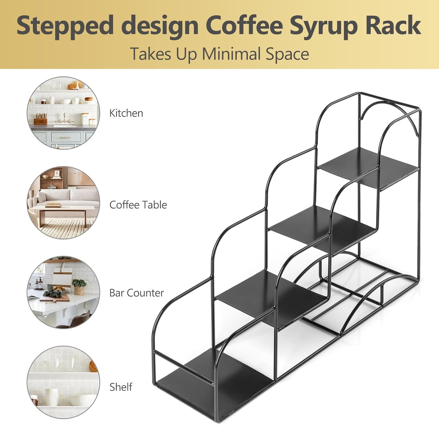 Syrup & Seasoning Rack for Coffee and Kitchen, Iron 4 Compartment Organizer