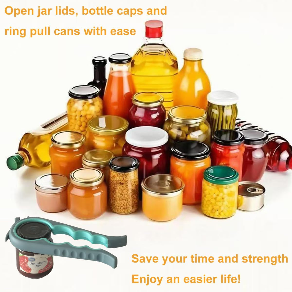 Bottle Opener and Can Opener for Weak Hands with Low Strength, Get Lids off Easily (Blue and Grey)