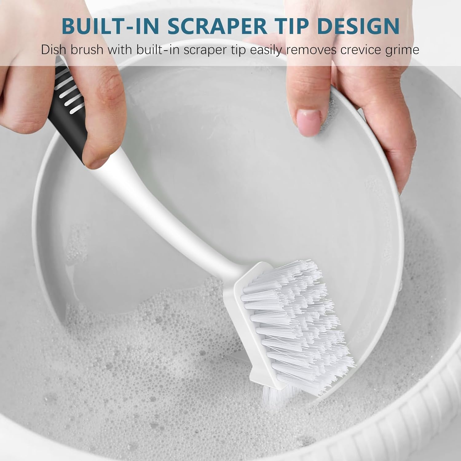 Dish Brush Set of 3 with Long Handle Deep Cleaning Handle Brush with Scraper Tip for Kitchen Sink Dishes