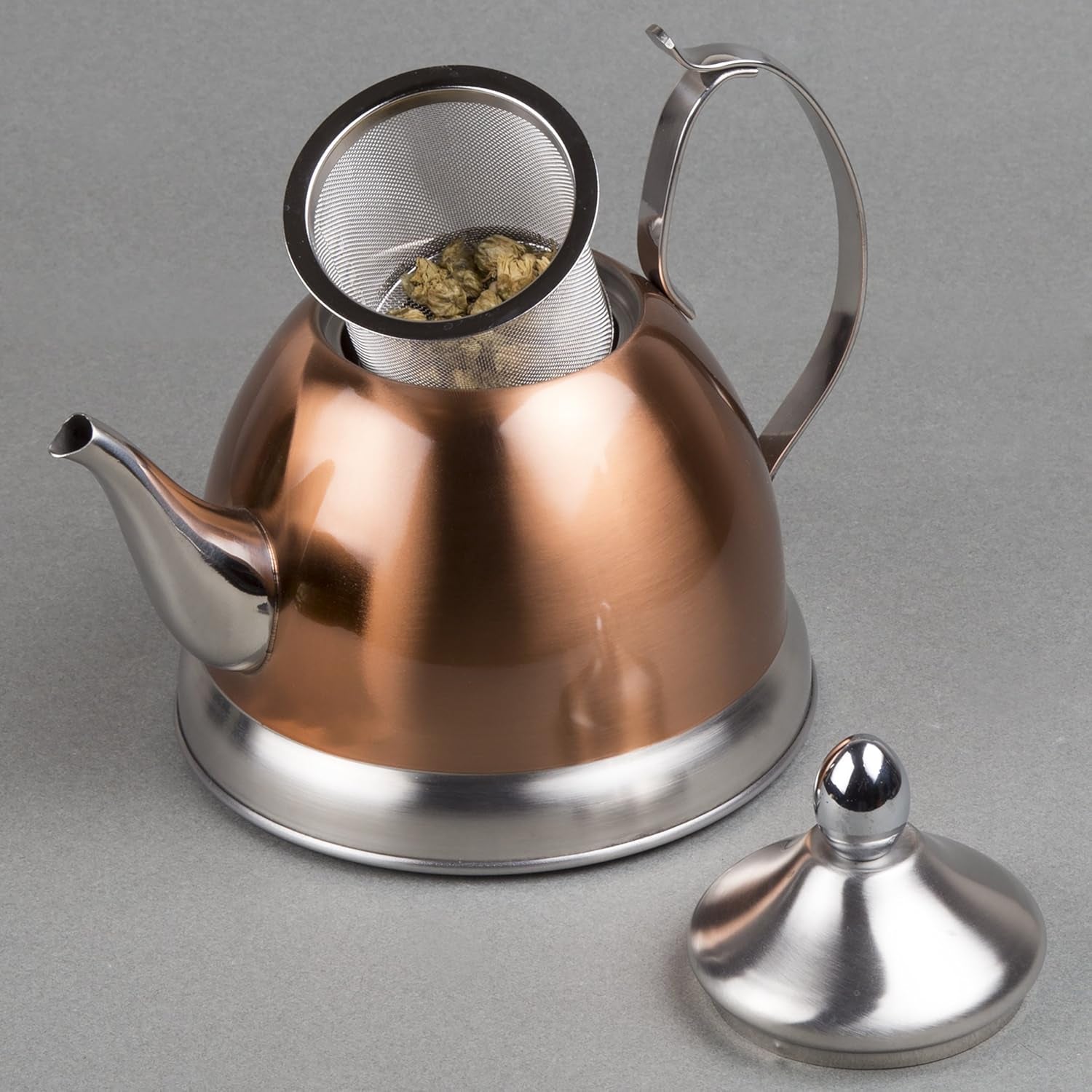 1.0 Quart Stainless Steel Tea Kettle with Removable Infuser Basket, Copper Finished