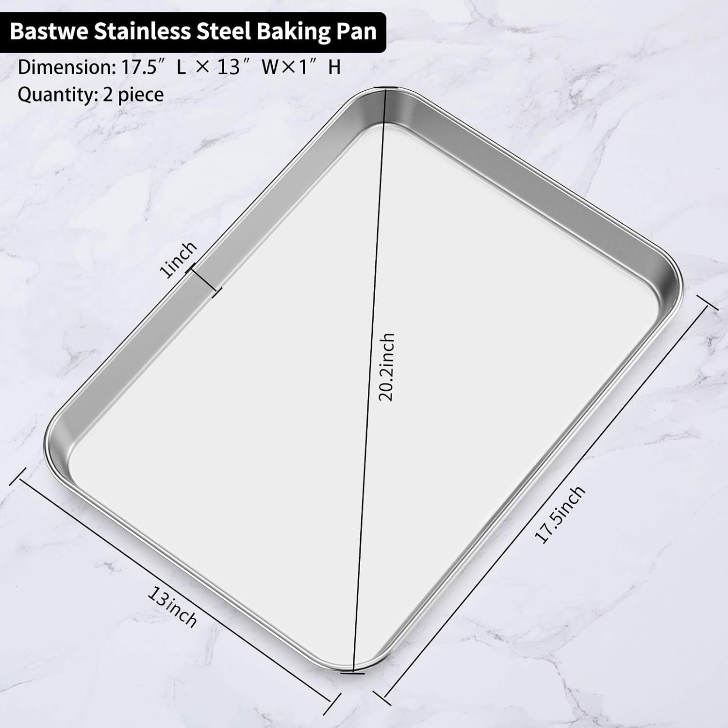 18 Inch Stainless Steel Baking Sheet Set of 2, Healthy & Non-Toxic, Rust Free & Mirror Finish, Easy Clean & Dishwasher Safe