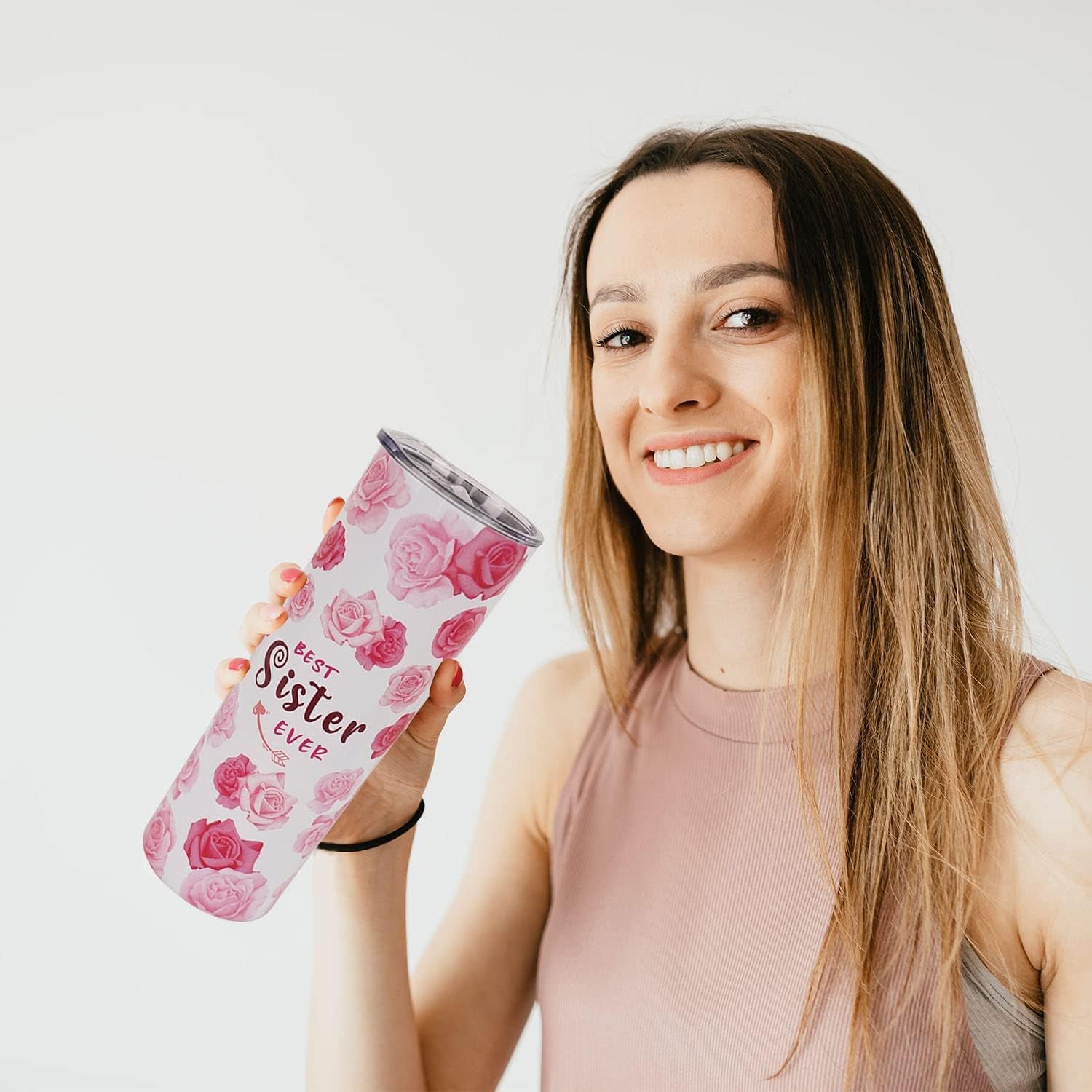 20 Oz Pink Floral Tumbler with Lid and Straw