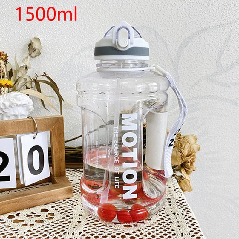 1.5L 2.5L Plastic Sport Water Bottles Large Capacity Leakproof Water Kettle Gym Shaker Outdoor Gallon Bottle with Time Marker
