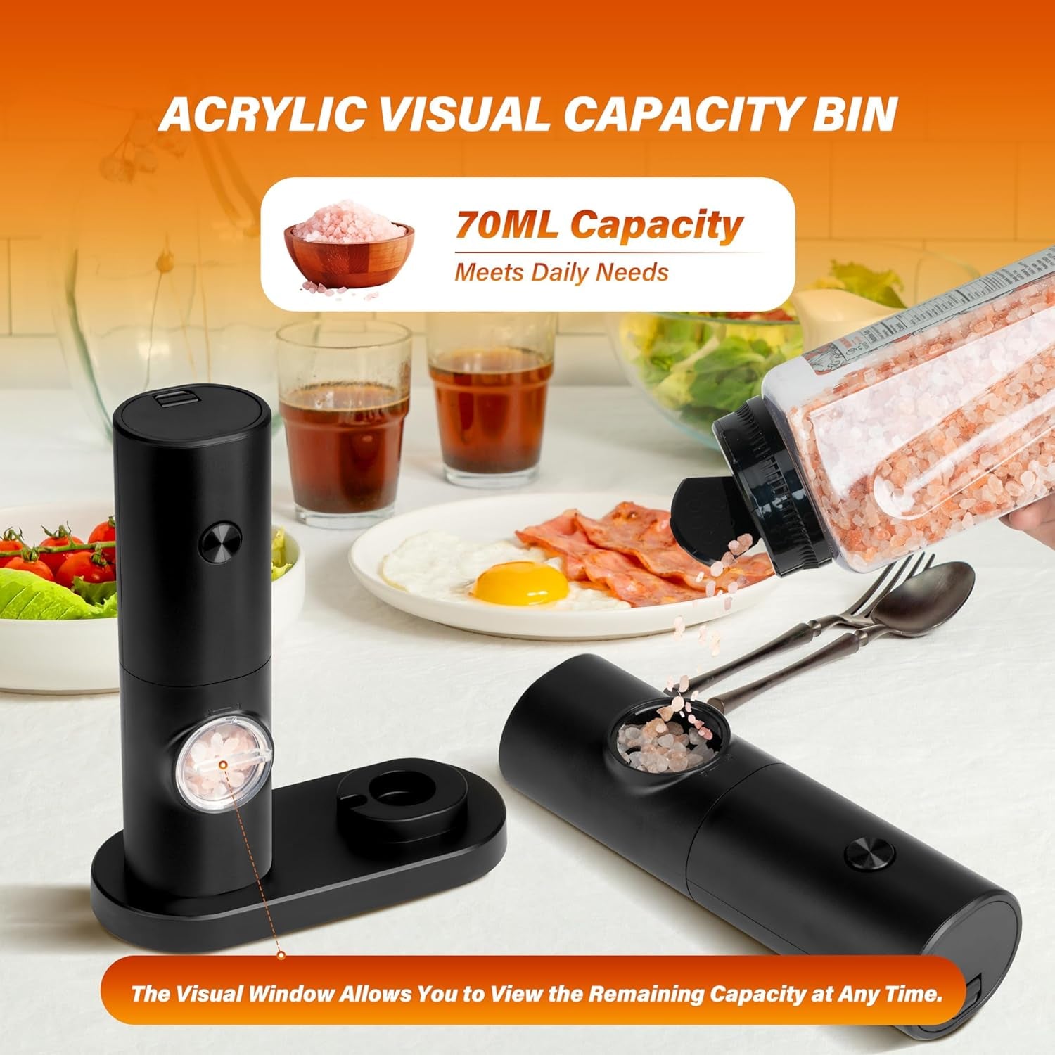 Electric Salt and Pepper Grinder Set, One Hand Adjustable Coarseness, Battery Powered, Seasoning Tools for Kitchen