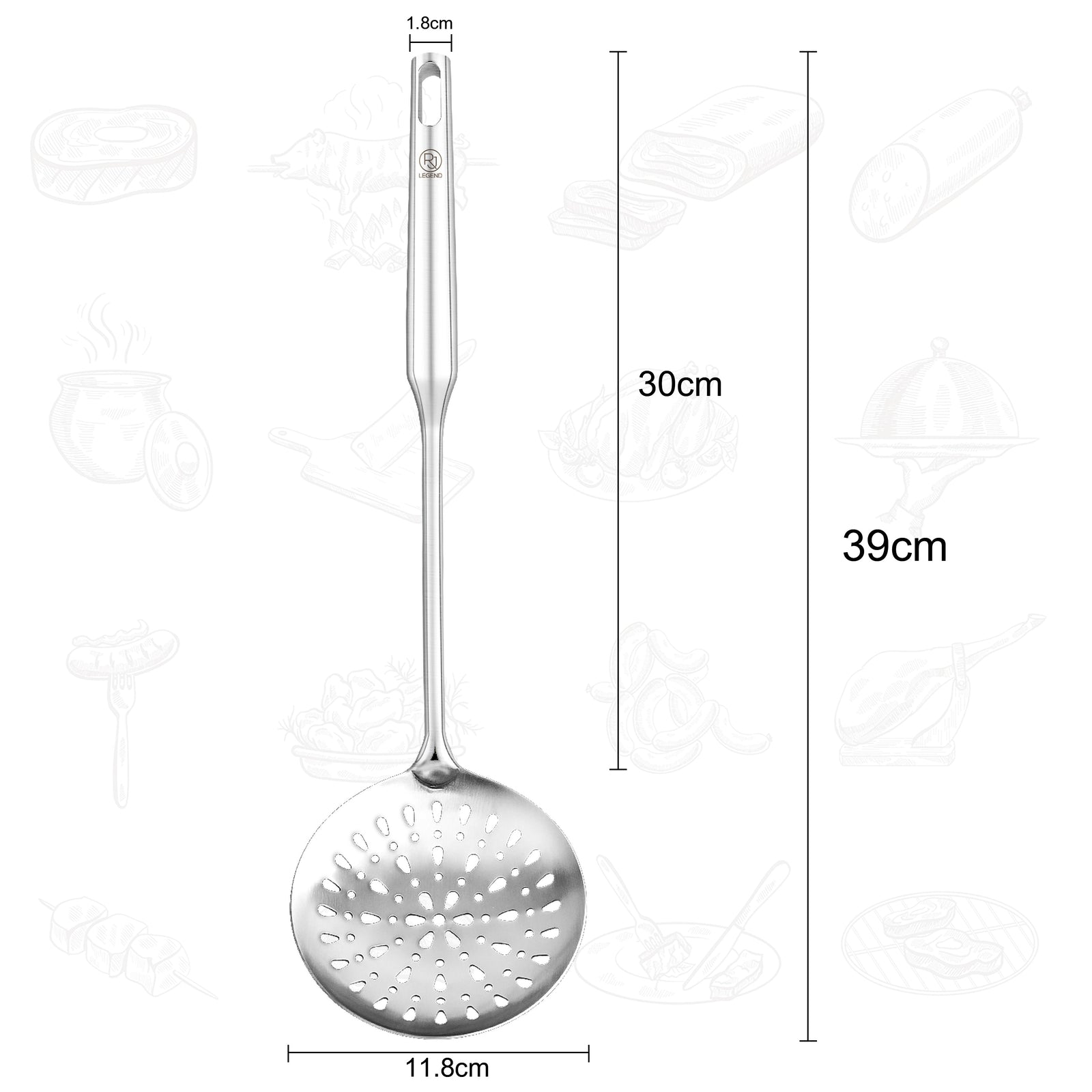 Large Slotted Skimmer , 18/8 (304) Stainless Steel