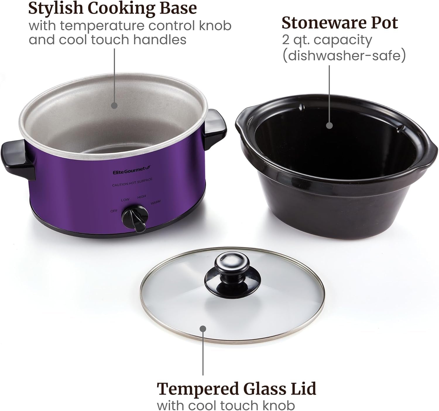 Electric Oval Slow Cooker, 2Qt Capacity, Purple