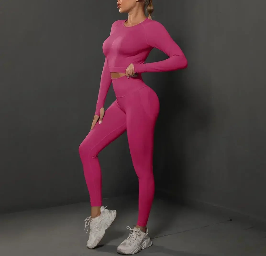 Women'S European and American Seamless Peach Tight Fitting Hip Lifting Yoga Suit Set, Sports Running Fitness Suit Two-Piece Set
