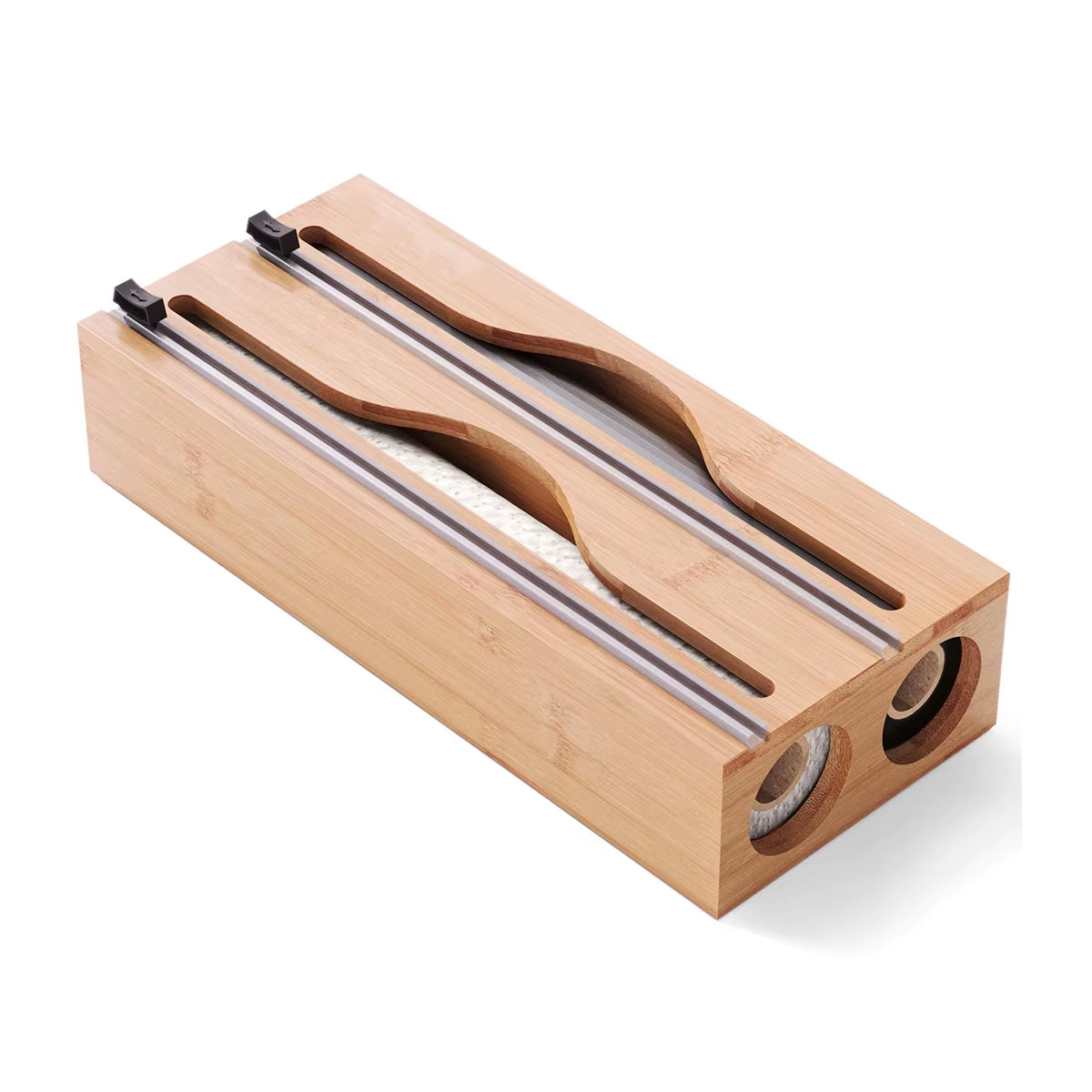 Bamboo Compartment Cling Film Tin Foil Cutter Box with Kitchen Paper Wall Mounted Paper Towel Kitchen Organizer Accessories