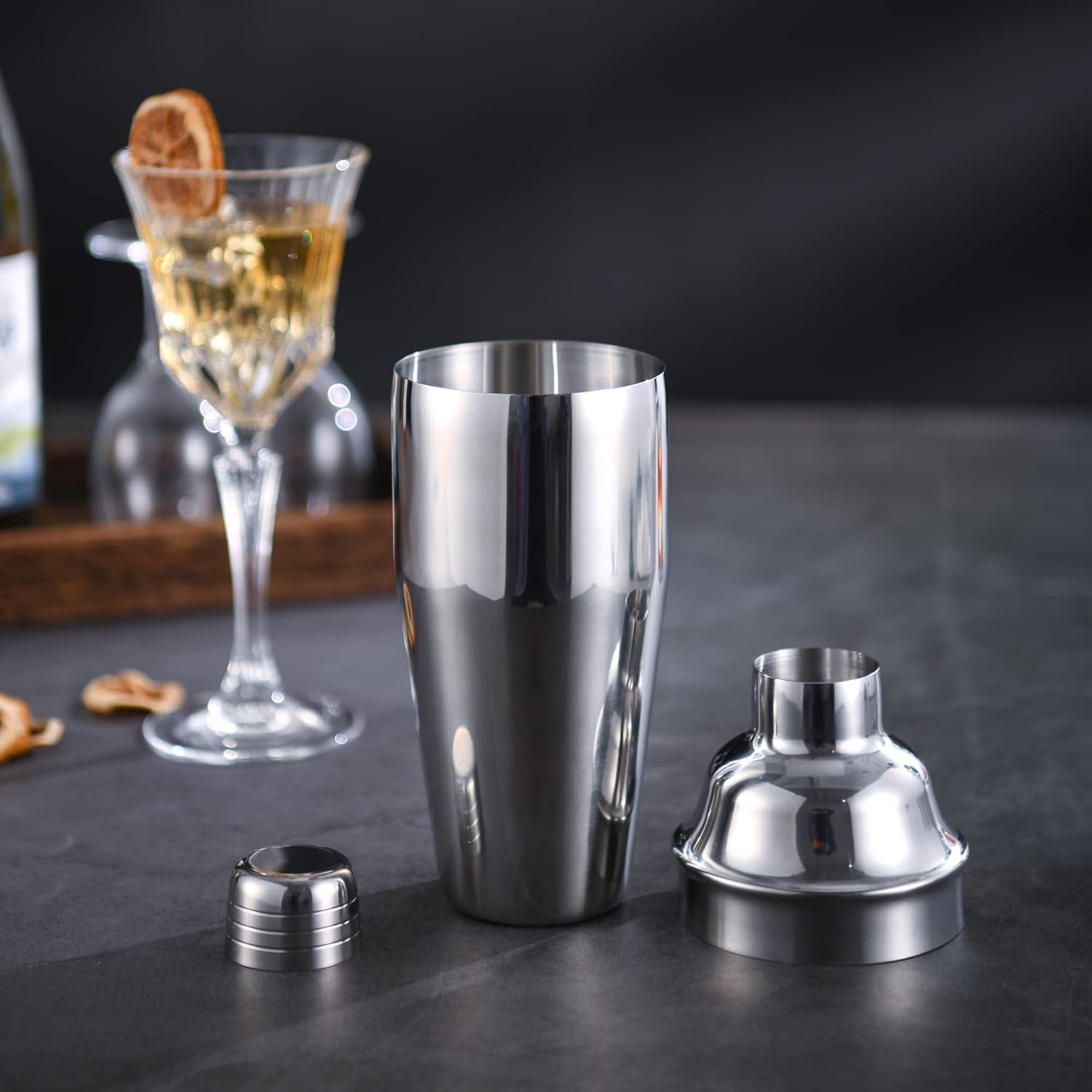 24 oz. Stainless Steel Cocktail Shaker with Double Measuring Jigger