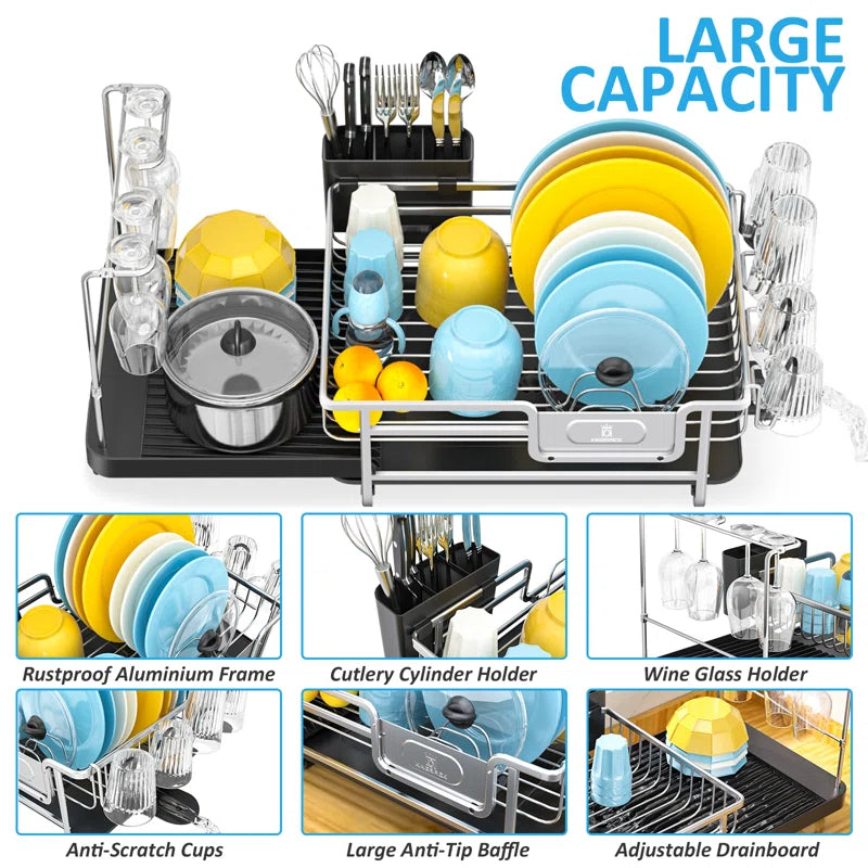 Stainless Steel Kitchen Dish Rack, Adjustable Dish Drying Rack, Plate Rack, Extra Large Capacity Dish Drainer