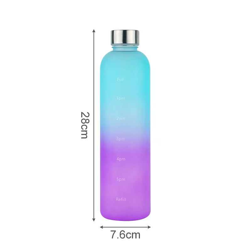 1Liter Water Bottle with Time Marker Leakproof Gym Fitness Sports Bottle for Outdoor Travel Plastic Frosted Drinking Bottles