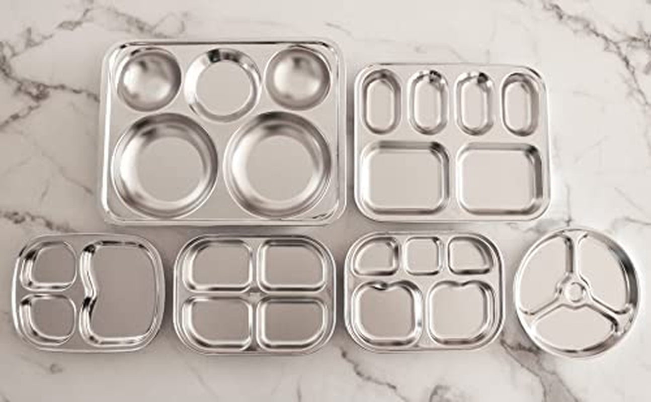 Korean 3 Compartment Stainless Steel Divided Plates, BPA Free, Set of 2
