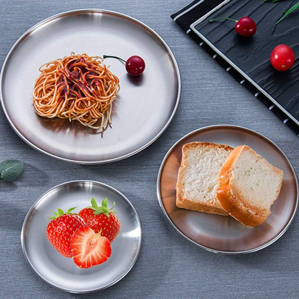 2 Set Reusable Stainless Steel round Plate - 12 Inch - Dishwasher Safe