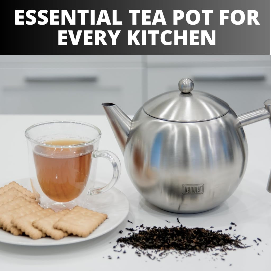 Stainless Steel Tea Pot with Removable Infuser for Loose Leaf and Tea Bags, Dishwasher Safe and Heat Resistant (Silver, 1.5 Liter)