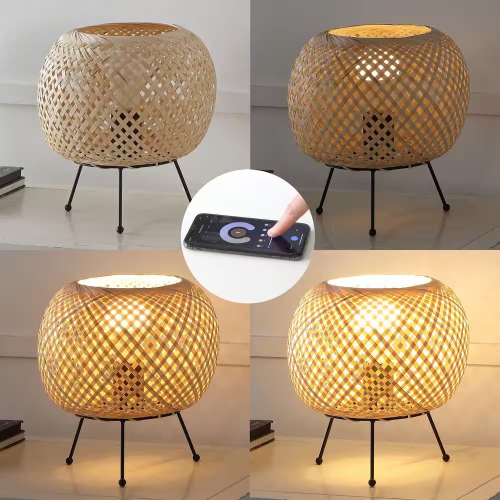 10 .75 In. Light Brown/Black Bohemian Rustic Iron/Rattan with Smart Bulb