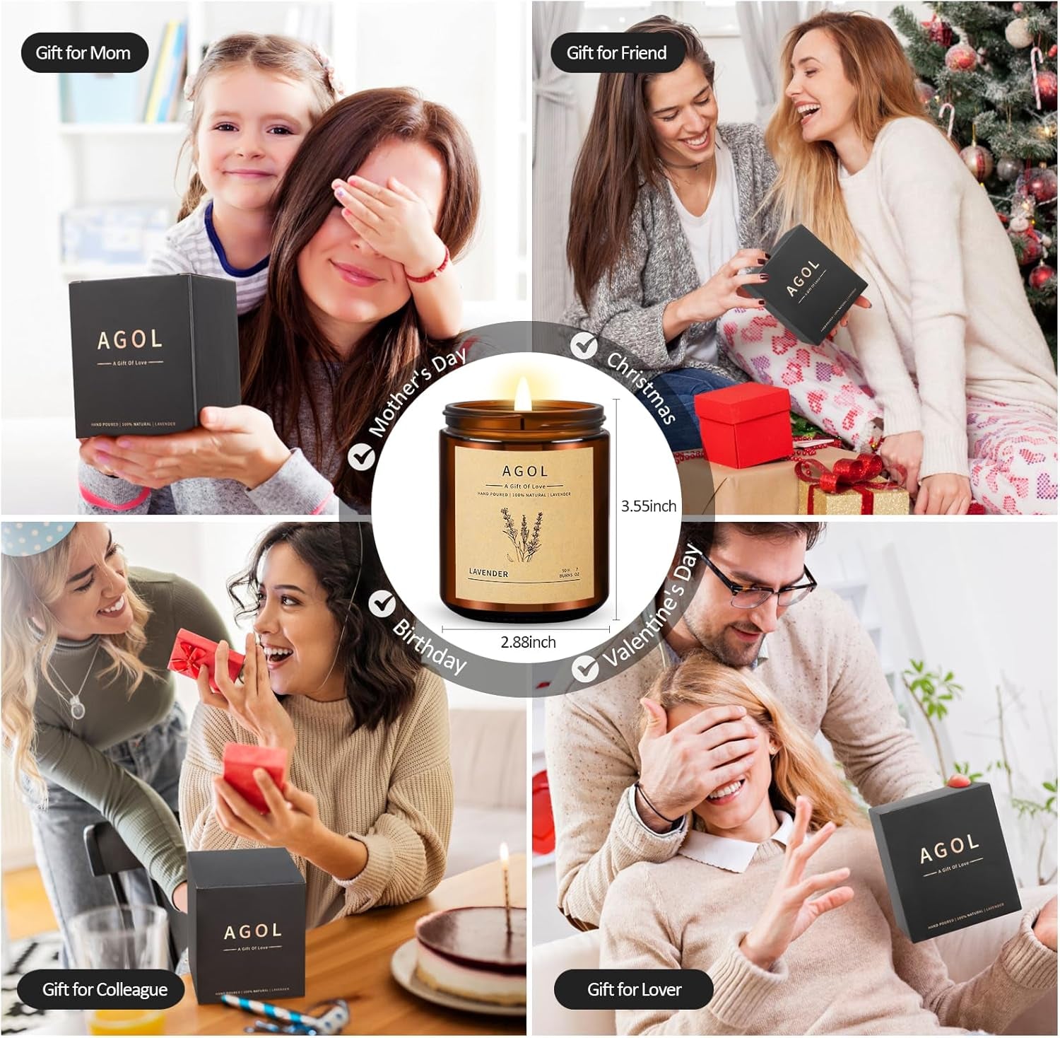 Scented Candles for Home, Luxury Amber Jar Aromatherapy Candle, All-Natural Soy Candles, 50 Hour Long Lasting Candle