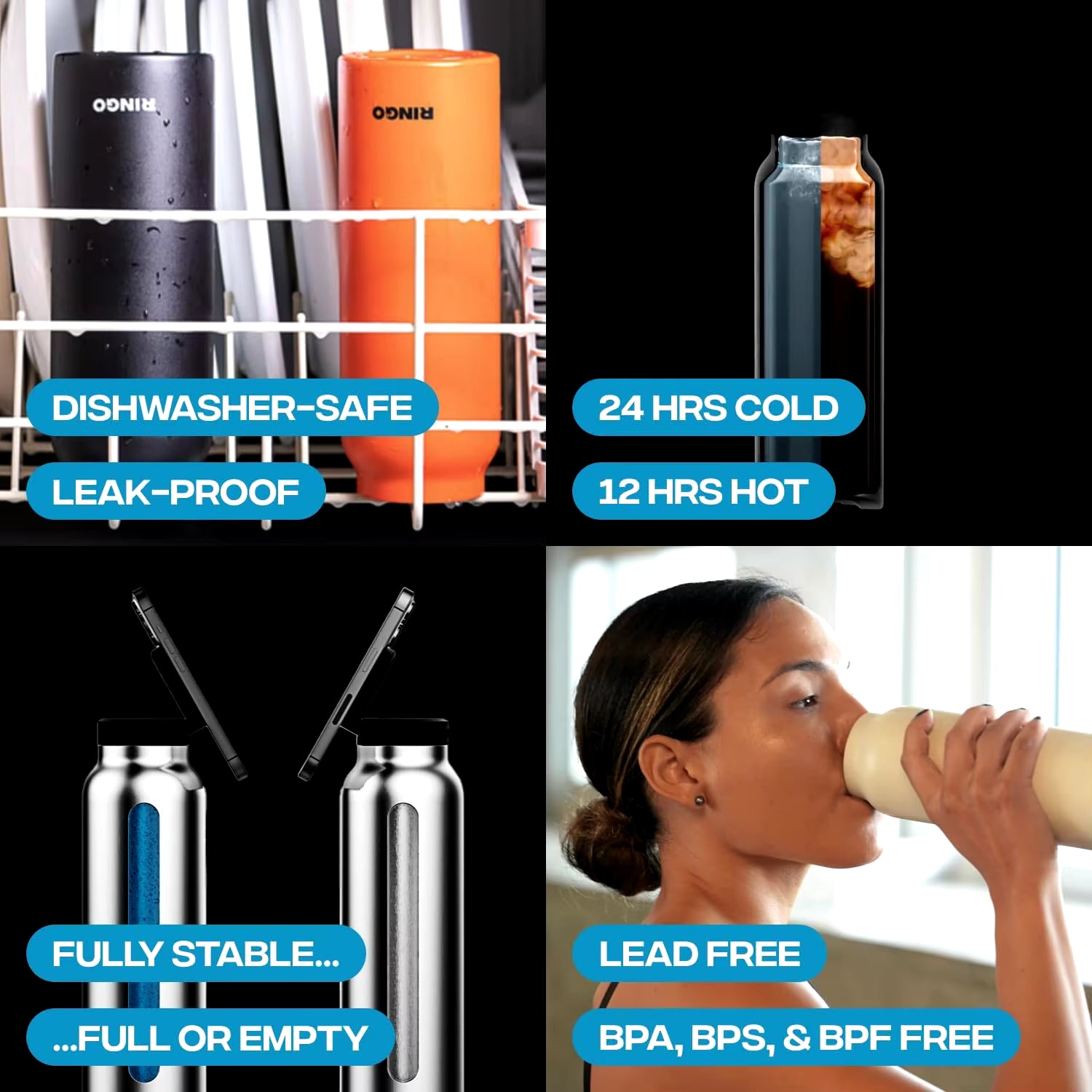 Insulated Stainless Steel Water Bottle with Magnetic Phone Tripod