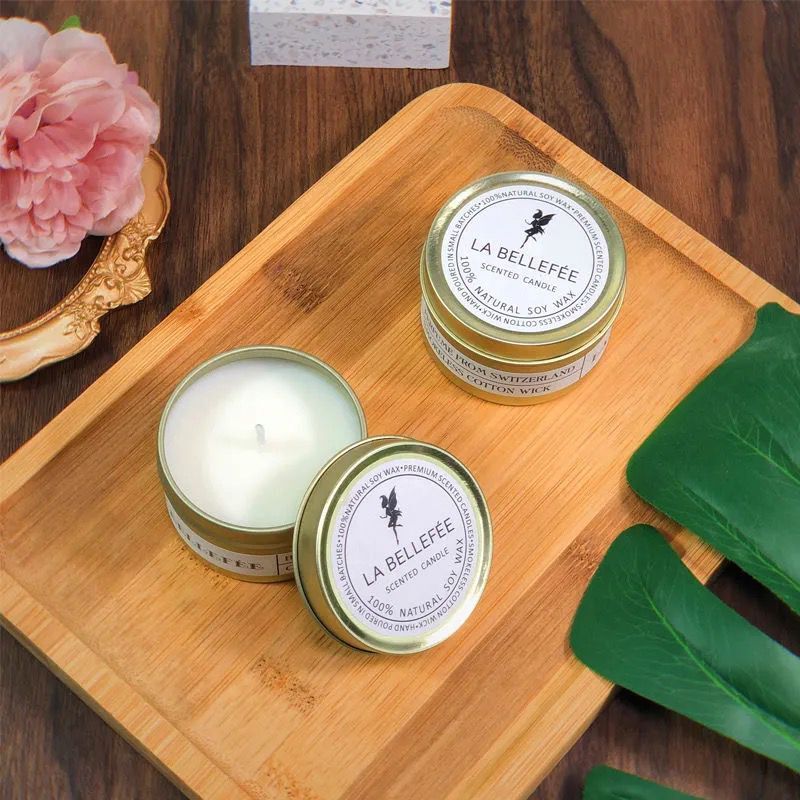 LA BELLE VIE Mini Scented Tin Candles with Gold Holders