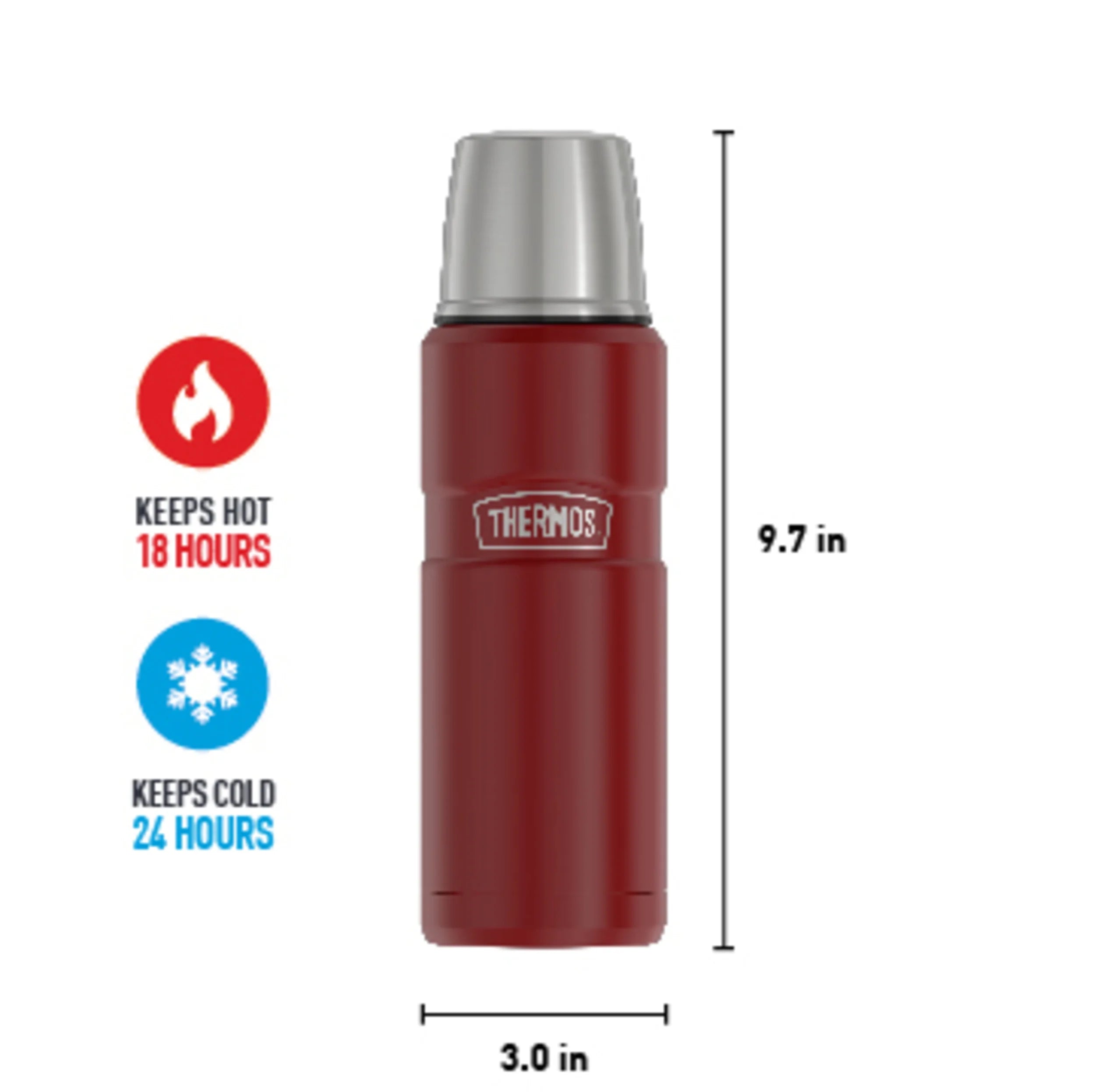 Stainless King Vacuum Insulated Stainless Steel Beverage Bottle, 16Oz, Matte Rustic Red